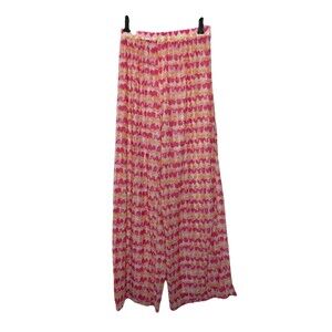 SHEIN Women's Small Pink Orange Sheer Swim Coverup Pants Wide Leg Hi Rise